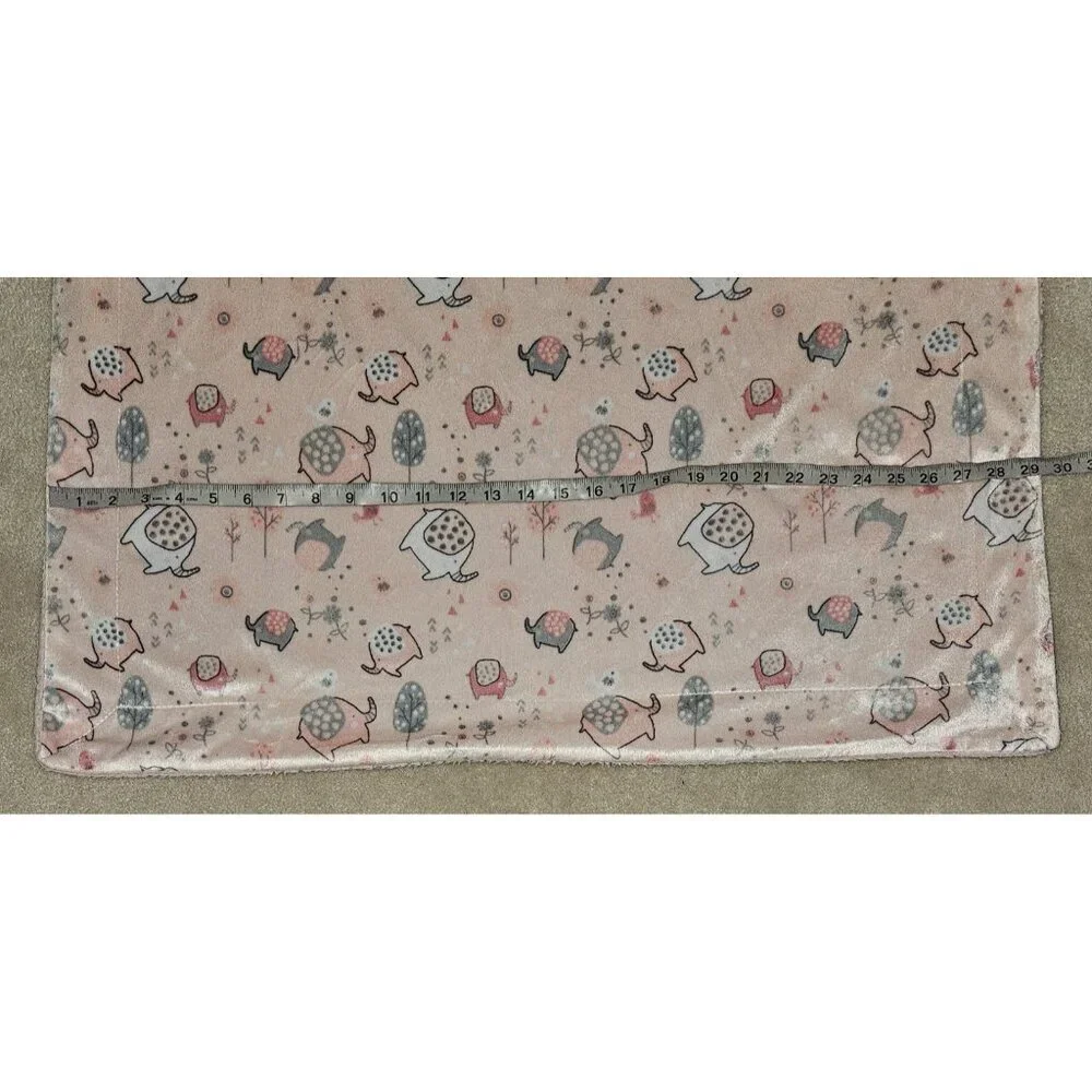 Pink Gray Fleece Baby Blanket Elephants Birds Trees Flowers Leaves White 30x40